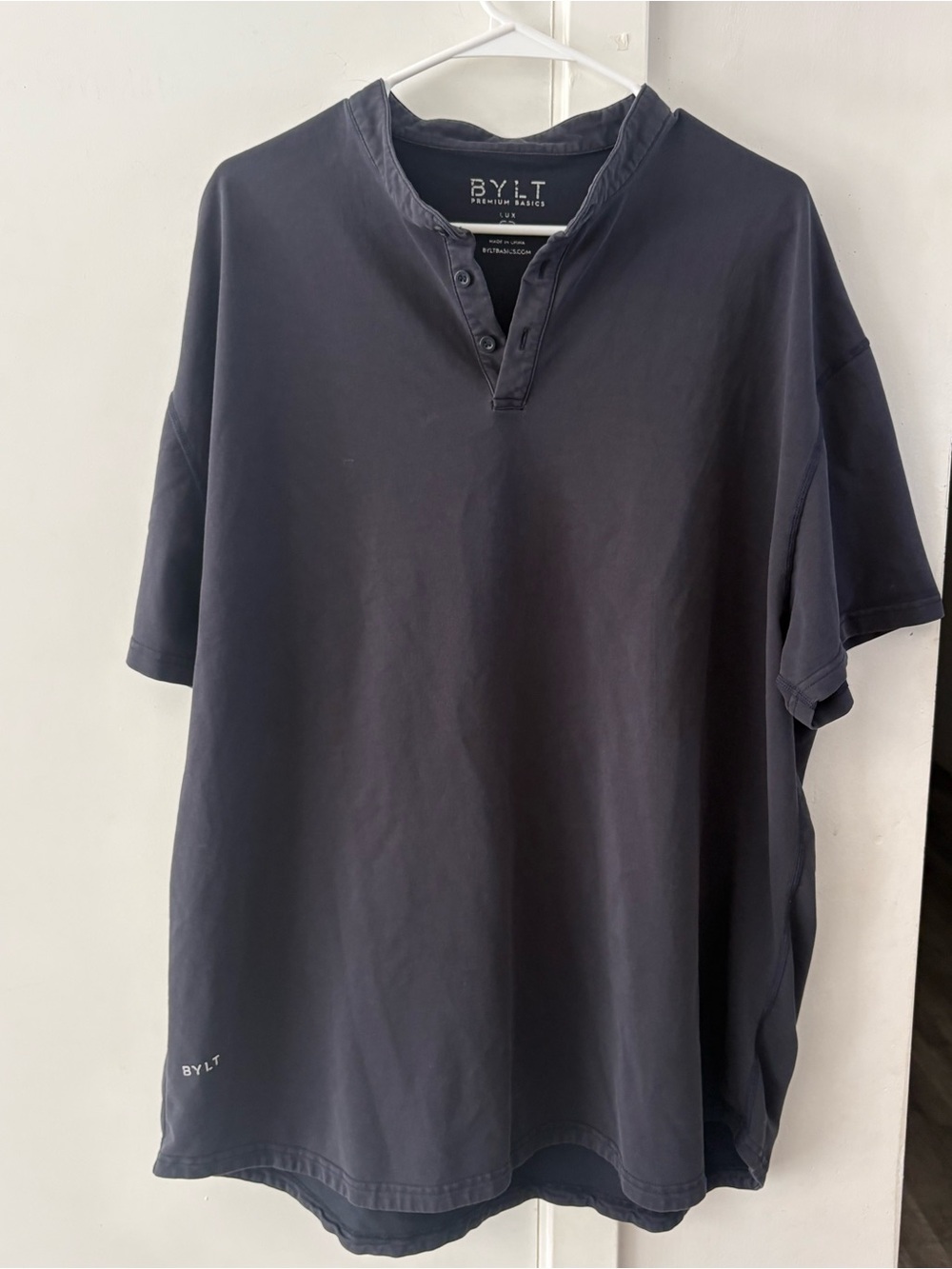 BYLT Men's Short Sleeve Henley Mock-neck Shirt - dark blue 3X